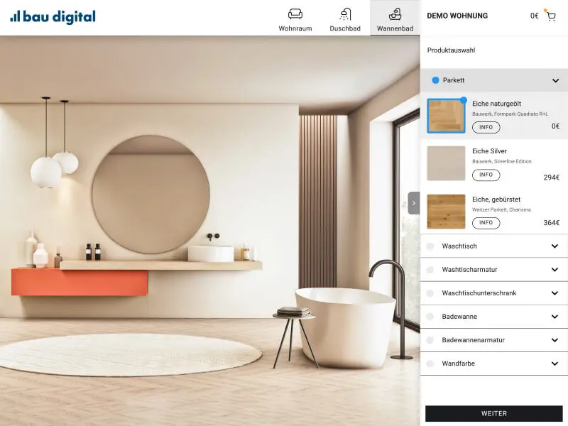 Bau Digital | Badezimmer, Raumübersicht, Spiegel